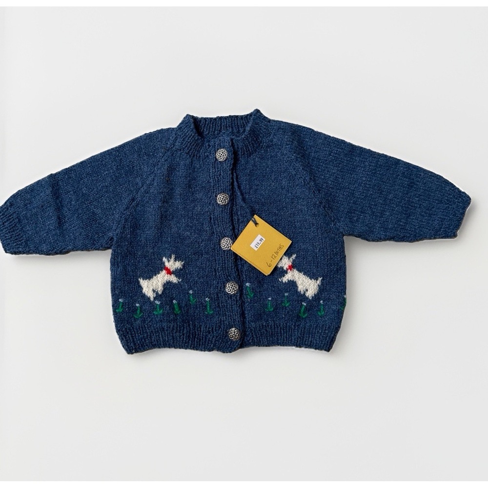 Handemade Isle Of Skye Scotland Blue Dog 6-12 Months Shetland Wool Sweater